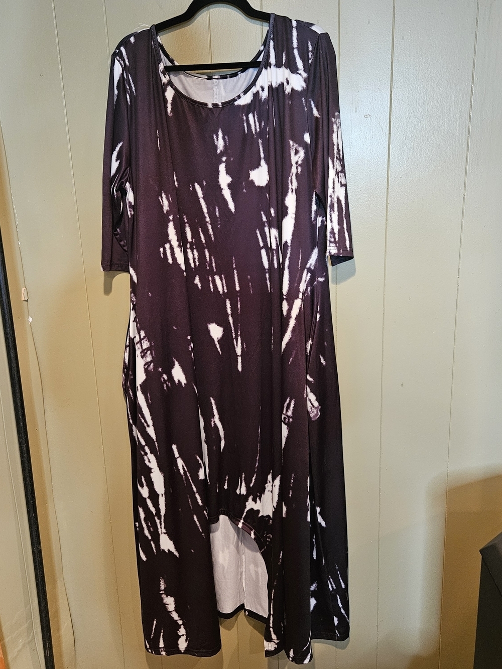 Plus Size 3X Black Tie Dye Maxi Dress Flowy Boho Lounge Soft Stretch Casual Chic